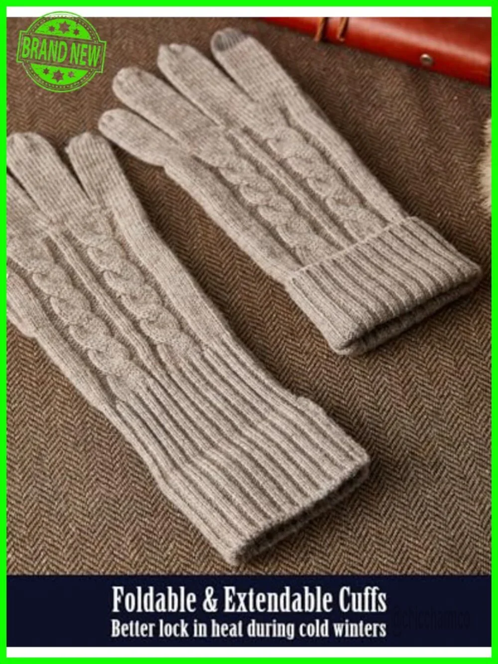 100% Pure Cashmere Touchscreen Gloves Women Soft Knit Long Ribbed Cuffs